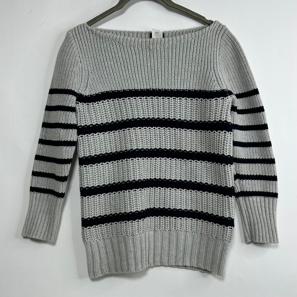 J.Crew Gray Navy Striped Sweater Womens XS Chunky Cotton Boatneck 62111 Nautical